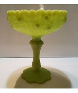 VINTAGE FENTON LIME GREEN GLASS FOOTED TALL CANDY DISH ROSES RIBBED FLORAL - £44.39 GBP