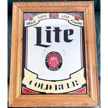 1980 Miller Lite Pilsner Beer Oak Framed Mirror Bar Sign Advertising Man Cave - £91.90 GBP