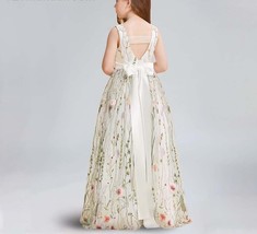 Flower Girl Dress Floor Length Embroidered Tulle Tutu Open Back Wedding ... - $166.50