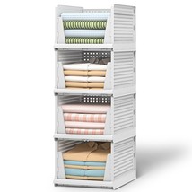 Stackable Plastic Storage Basket 4 Packs Stackable Closet Organizers Wardrobe Or - £58.45 GBP