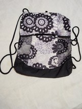 Designs Bright Floral &amp; Purple Drawstring Bag Backpack Zip Pocket Medium - £8.49 GBP