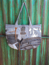 Women&#39;s handmade summer bag made of denim in patchwork style for every day. - £70.78 GBP