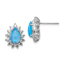 Cheryl M Silver  Cabochon Lab Created Blue Opal and Brilliant-cut CZ Teardrop Sh - $90.34