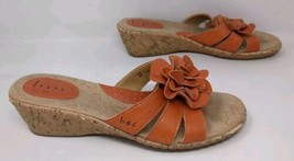 BOC Born Concept Sandals Womens Sz 8 Platform Wedge Slide Orange Leather Flower - £17.38 GBP