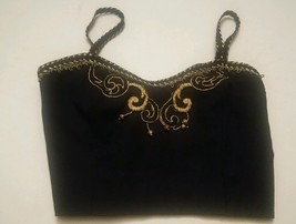 000 Sexy Top Belly Dancer Style Halter Top Black W/Gold Emblishments - Size 12 - £24.03 GBP