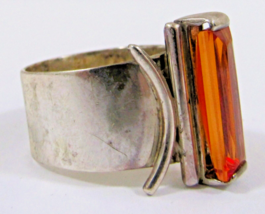 Vintage Modernist Silver and Amber Adjustable Ring - $78.21