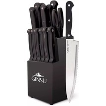 Ginsu Kiso Dishwasher Safe Black 14 Piece Knife Set Block, 9&quot; W x 15&quot; H x 5&quot; D - £53.01 GBP