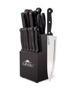 Ginsu Kiso Dishwasher Safe Black 14 Piece Knife Set Block, 9&quot; W x 15&quot; H ... - £51.87 GBP