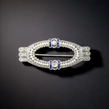 Art Deco Diamond, Sapphire and Seed Pearl Pin, engagement pin, art deco brooch - £142.90 GBP