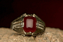 Kuchi Afghan Ring Vintage Jewelry Tribal Red Preowned Ethnic Boho Silver Gothic - £9.80 GBP