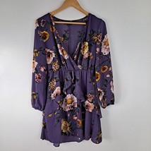 Dress Women Misses Long Sleeve Purple Floral ruffle Small - £12.66 GBP