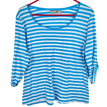 Chicos 2 Nautical Stripe Tee Shirt Womens L 12 Scoop Neck 3/4 Sleeves Cotton - £8.63 GBP