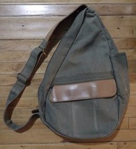 LL Bean Healthy Back Ameribag Traveler Shoulder Sling Bag Canvas Leather X - £28.59 GBP