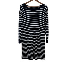 J. Crew Sweater Dress Women Large Navy White Stripe 100% Merino Wool 3/4 Sleeve - £31.62 GBP
