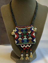 Handmade Beaded Necklace Pouch w/ Bells 28&quot; Fashion Jewelry Pocket Chang... - £23.62 GBP