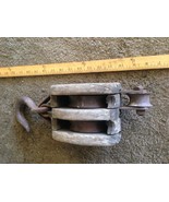 Vintage Wood double  Iron Pulley Industrial Farm Ship yard US navy - €68,32 EUR