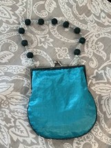Vintage Jessica McClintock Evening Bag Turquoise Satin Beaded Strap Small Purse - £15.63 GBP