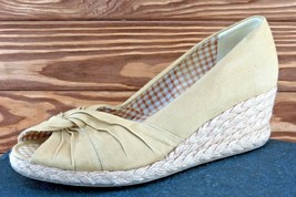 Hush Puppies Soft Style Size 9 M Beige Open Toe Wedge Fabric Women - £15.86 GBP