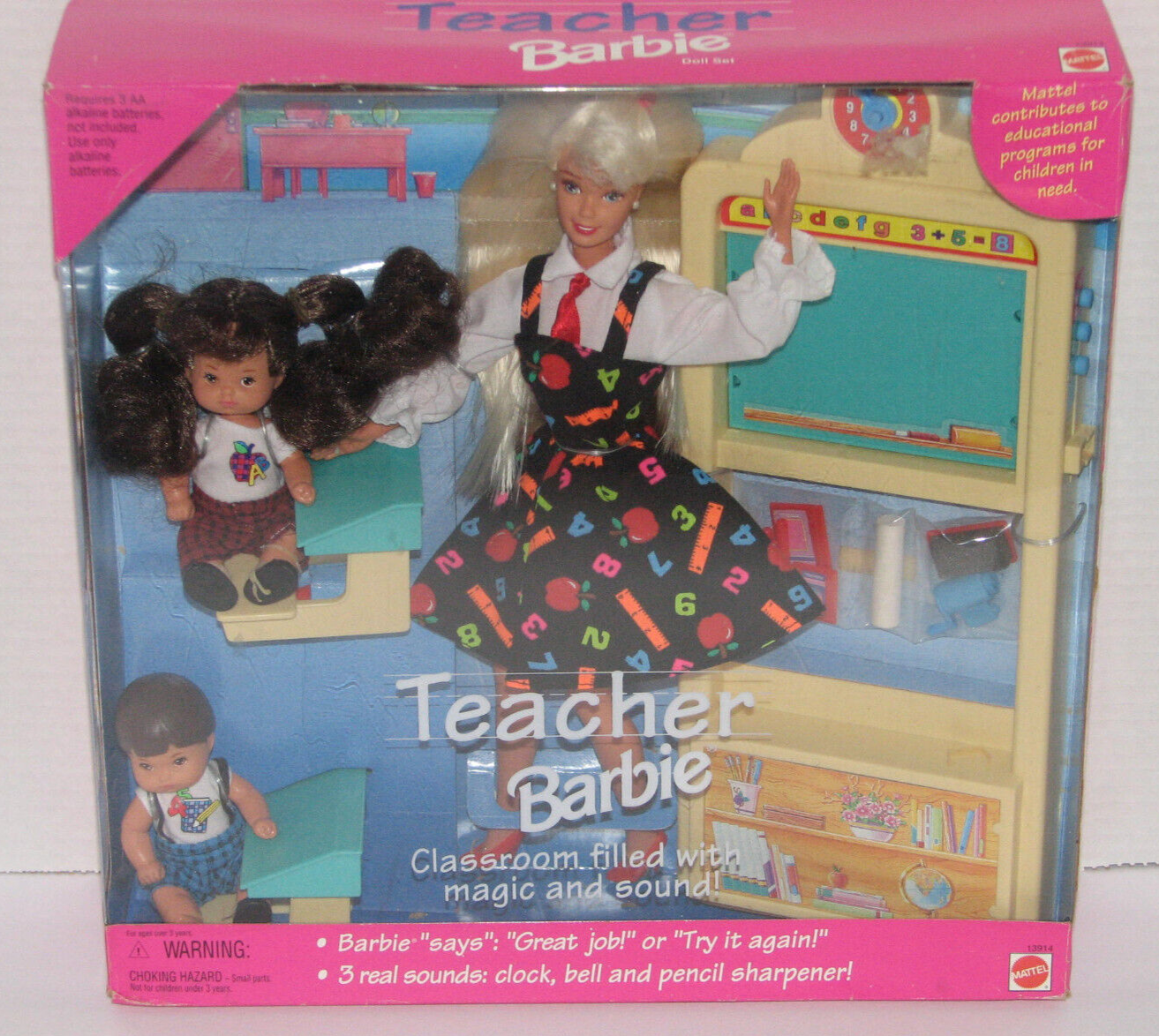 Primary image for Teacher Barbie Doll 2 students Boy And Girl Students Mattel 1995 NIB