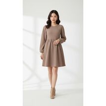 Women Dress Sampeel Textured Puff Sleeve Fit and Flare  Brown Long Sleev... - $9.40