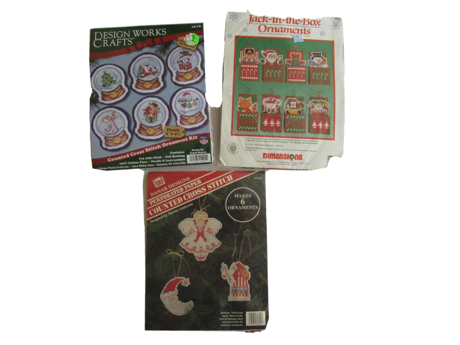 Lot 3x Dimensions JACK-IN-THE-BOX 9078 Design Works 1678 Christmas Ornament Kits - $28.49