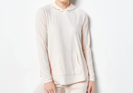 AnyBody Ribbed Beach Wash Hooded Pullover- Pearl, LARGE - £18.60 GBP