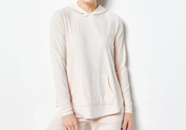 AnyBody Ribbed Beach Wash Hooded Pullover- Pearl, LARGE - £17.97 GBP