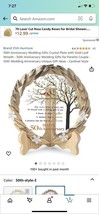 New 50th Anniversary Decor Crystal Gold Glass Plate Cardinals and Wood Stand - $29.69