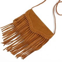 LilyHood Women Leather Suede Fringe Crossbody Bag Brown Tassel Boho Hippie Gypsy - £60.77 GBP