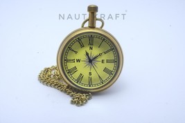 Vintage Messing Taschenuhr mit Kette und Holzglasbox (46 mm) - $21.56