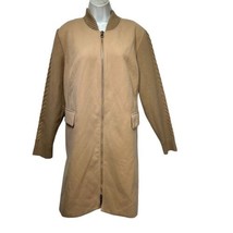Chico’s Size 3 long Tan Beige wool coat knit sleeves Trench coat - £47.62 GBP
