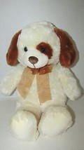 Goffa int'l stuffed plush cream puppy dog brown ears patch eye neck ribbon bow - £10.05 GBP