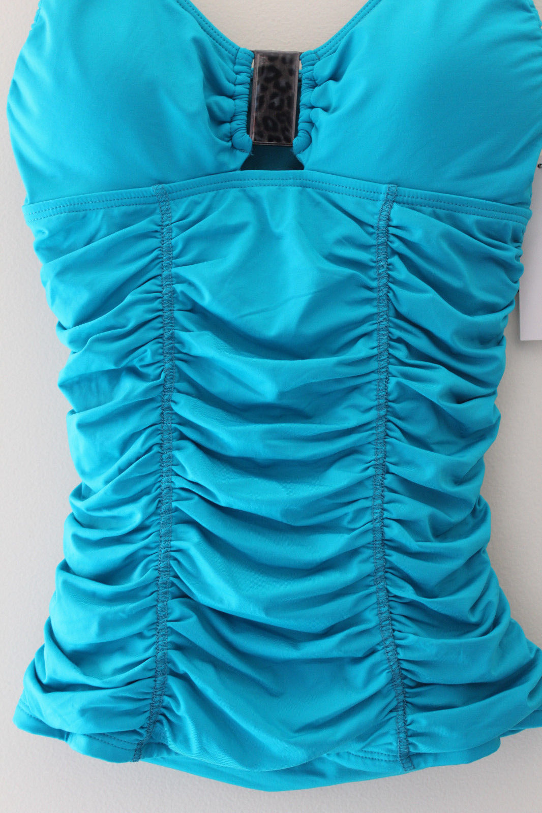 Primary image for NWT Kenneth Cole New York Smocked Turquoise Sexy Tankini Swim Suit Top S $75