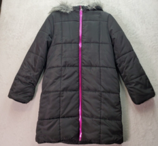 Calvin Klein Puffer Coat Girls Size 12/14 Black Lined Polyester Hooded Full Zip - £29.09 GBP