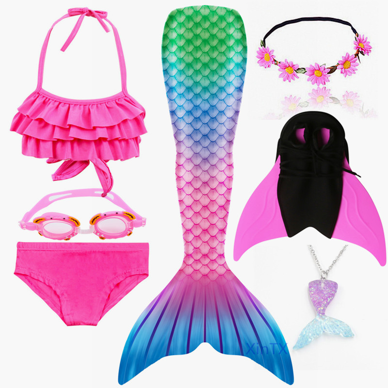 NEW Girls Mermaid Tail swimming Suit With Monofin Bikini Bathing Suit Swim dress