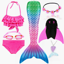 NEW Girls Mermaid Tail swimming Suit With Monofin Bikini Bathing Suit Swim dress - £29.53 GBP