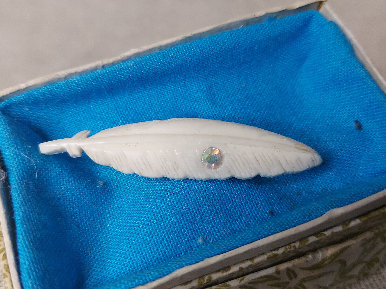 Vintage, Feather With Diamente, Early Plastic Brooch - $26.42