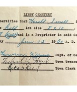 Libby Cemetery Plot Certificate Signed Official 1950 Harmony Maine DWS9A - $549.97 MXN