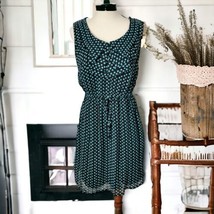 Delias Sheer Overlay Dress M Y2K Lined Elastic Waist Aqua Sleeveless Polka Dot - £19.45 GBP