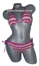 NWT BECCA Rebecca Virtue L bikini swimsuit striped ruffle triangle embro... - $48.50