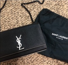 YSL Medium Kate Leather Blvck Purse Off White Logo Crossbody Yves Saint ... - $933.72