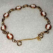 Stunningly Beautiful! Mid-century gold and white with Amber cameo bracelet 1950s - £35.61 GBP