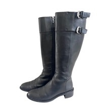 AQUATALIA Orsyn Black Calf Leather Zipper Knee High Boots Riding Buckle SZ 9M - £115.49 GBP