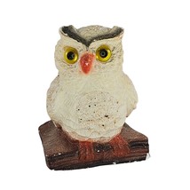Vintage Alabaster Owl On Book Figurine Yellow Eyes 3.5&quot; - £10.21 GBP