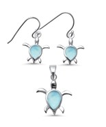 Sterling Silver Natural Larimar Turtle Pendant &amp; Earring Set - €54,05 EUR