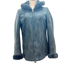 Esprit Women&#39;s Small Black Suede Zip Up Jacket Fur Lining Hood Cuffs - £27.18 GBP