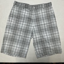 Nike Golf Shorts Mens 32 Gray White Plaid 12&quot; Inseam Tour Performance Dr... - $18.61