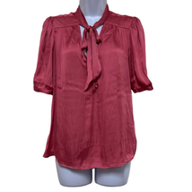Paige Womens Size Small Popover Blouse Pink Satin Tie Neck Short Sleeves... - $37.39