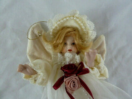 Victorian Style Christmas Ornament porcelain and chiffon cloth ornament 15" long - £7.90 GBP