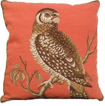 Throw Pillow Needlepoint Little Hawk Owl Bird 18x18 Wool Cotton Velvet Back - £286.30 GBP